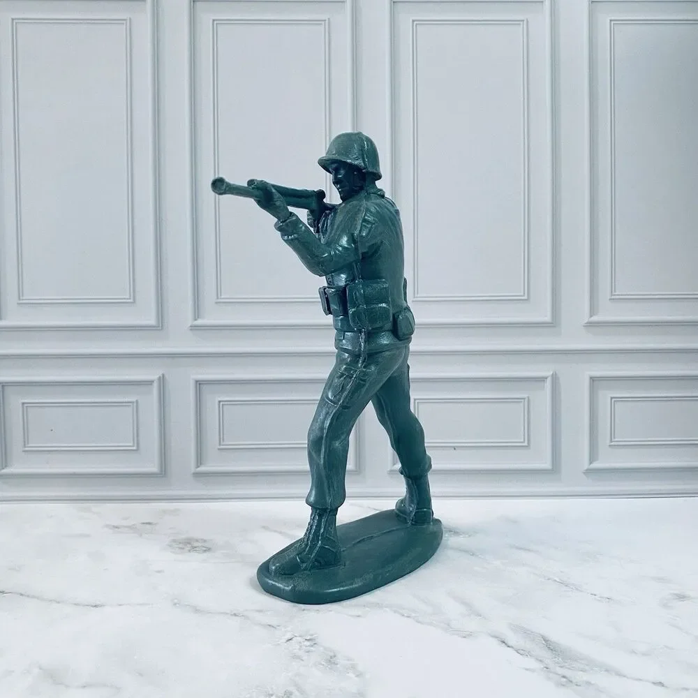Green Standing Army Soldier with Gun Ornament Vintage Toy Style Sculpture